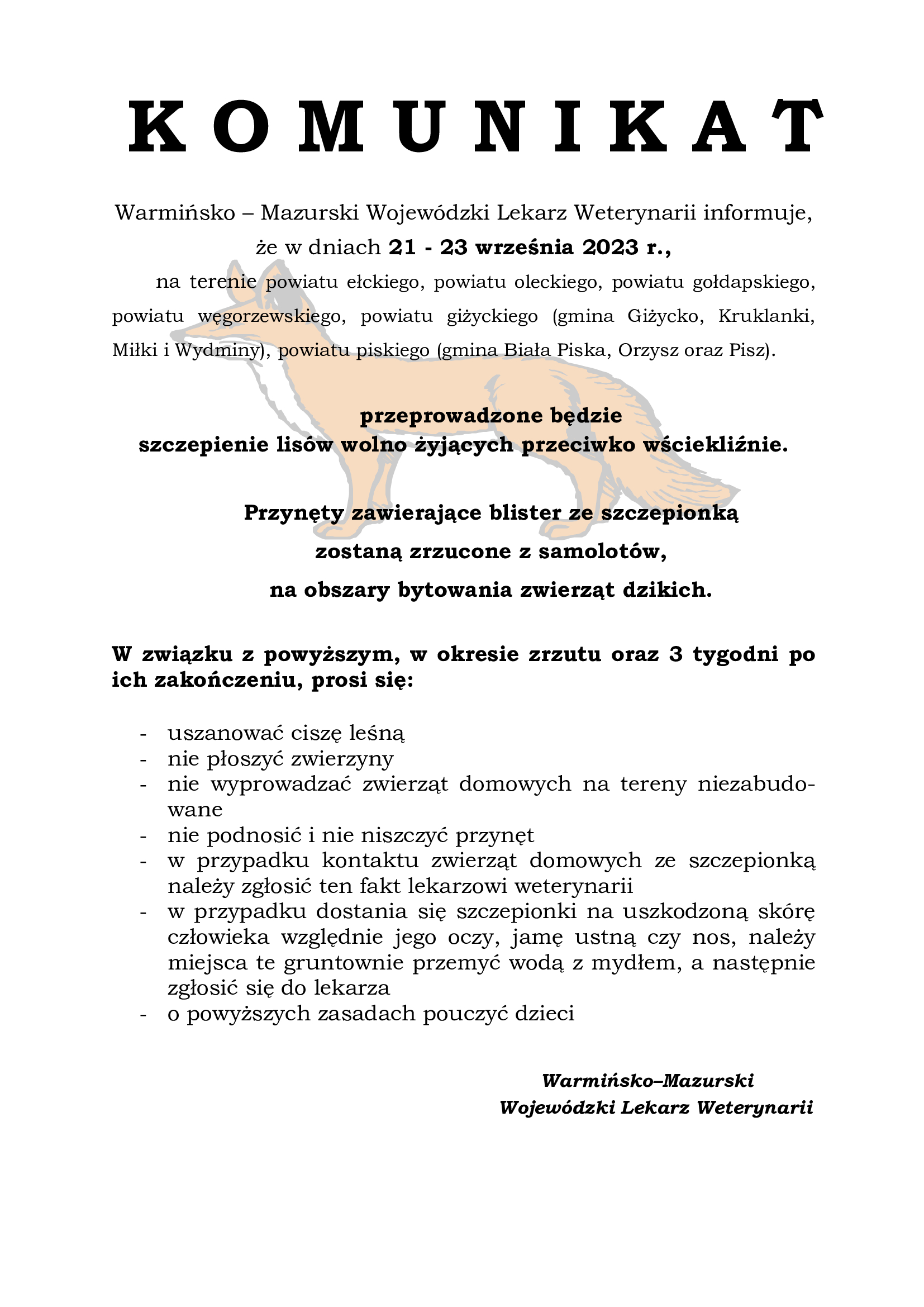 Laisvėje gyvenančių lapių skiepijimas nuo pasiutligės