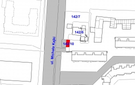Wykaz nieruchomości gruntowej położonej w Ełku przy ul. M.  Kajki, oznaczonej jako działka nr 142/10, przeznaczonej do sprzedaży w drodze bezprzetargowej na poprawę warunków zagospodarowania nieruchomości przyległej, oznaczonej jako działki nr: 142/6 i 14