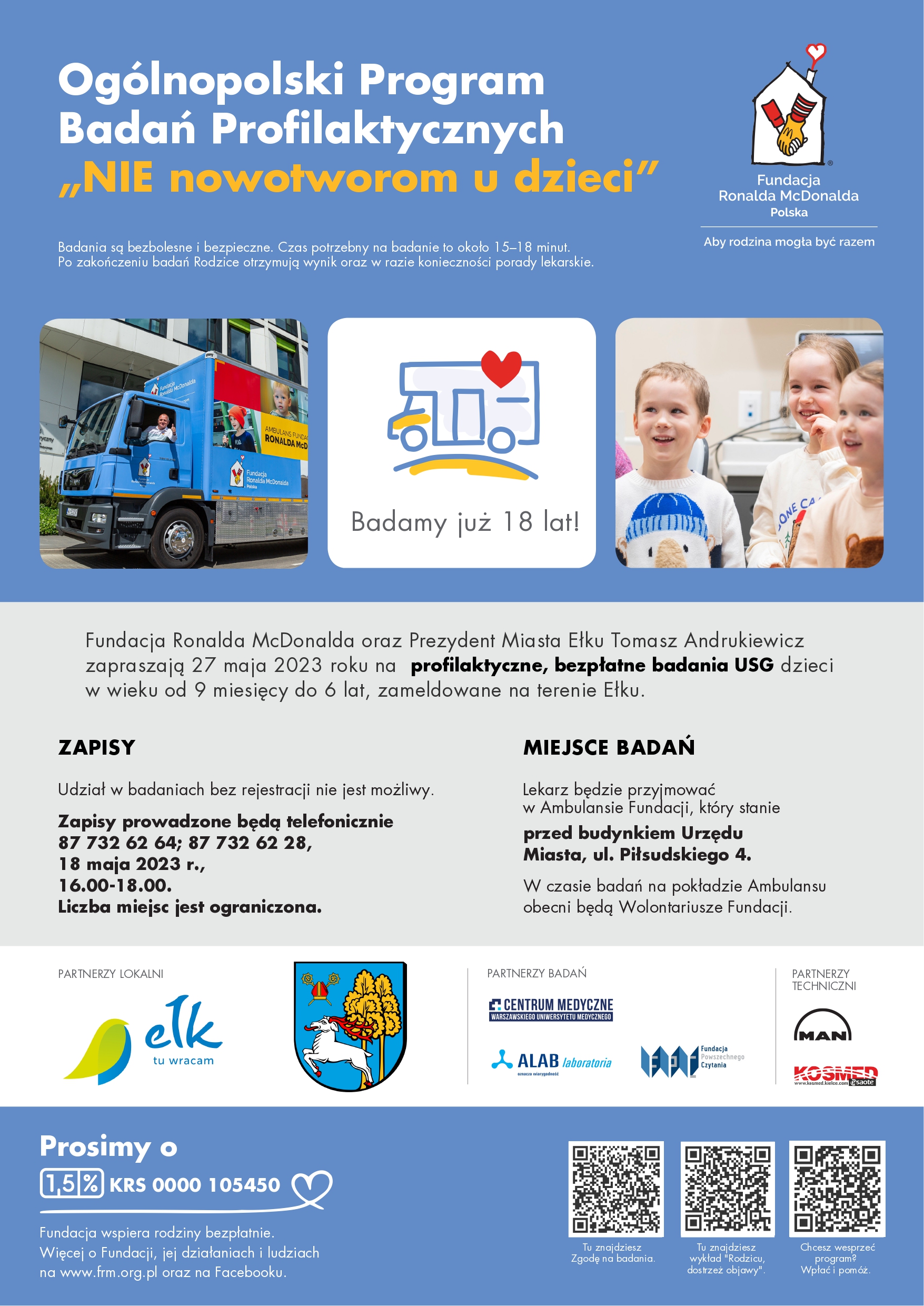 Krankenwagen der Ronald-McDonald-Stiftung in Ełk – melden Sie Ihr Kind für eine kostenlose Ultraschalluntersuchung an